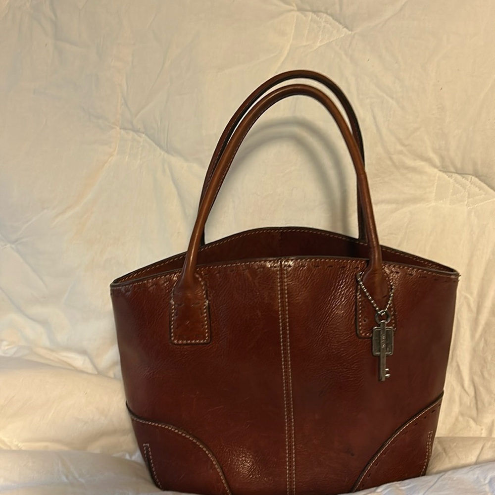 VINTAGE brown, leather handbag by FOSSIL